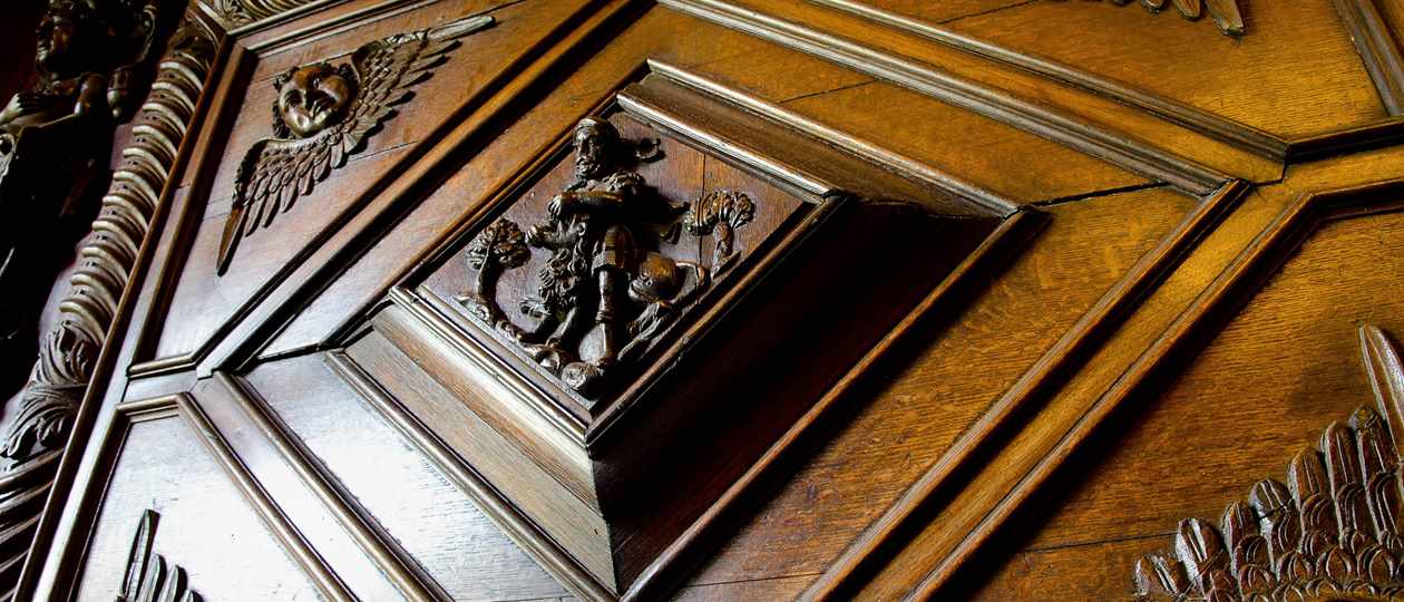 Wood panel detail in drawing room at Hartwell House