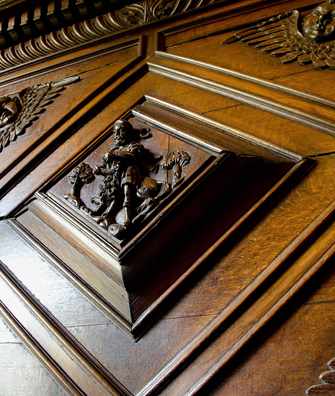 Wood panel detail in drawing room at Hartwell House