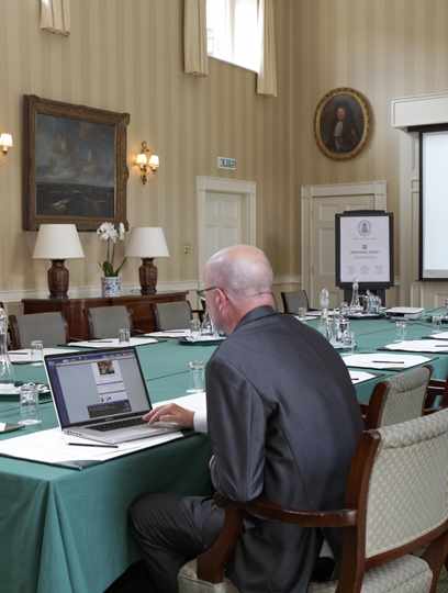 Working in the James Gibbs meeting room at Hartwell House Working in the James Gibbs meeting room at Hartwell House