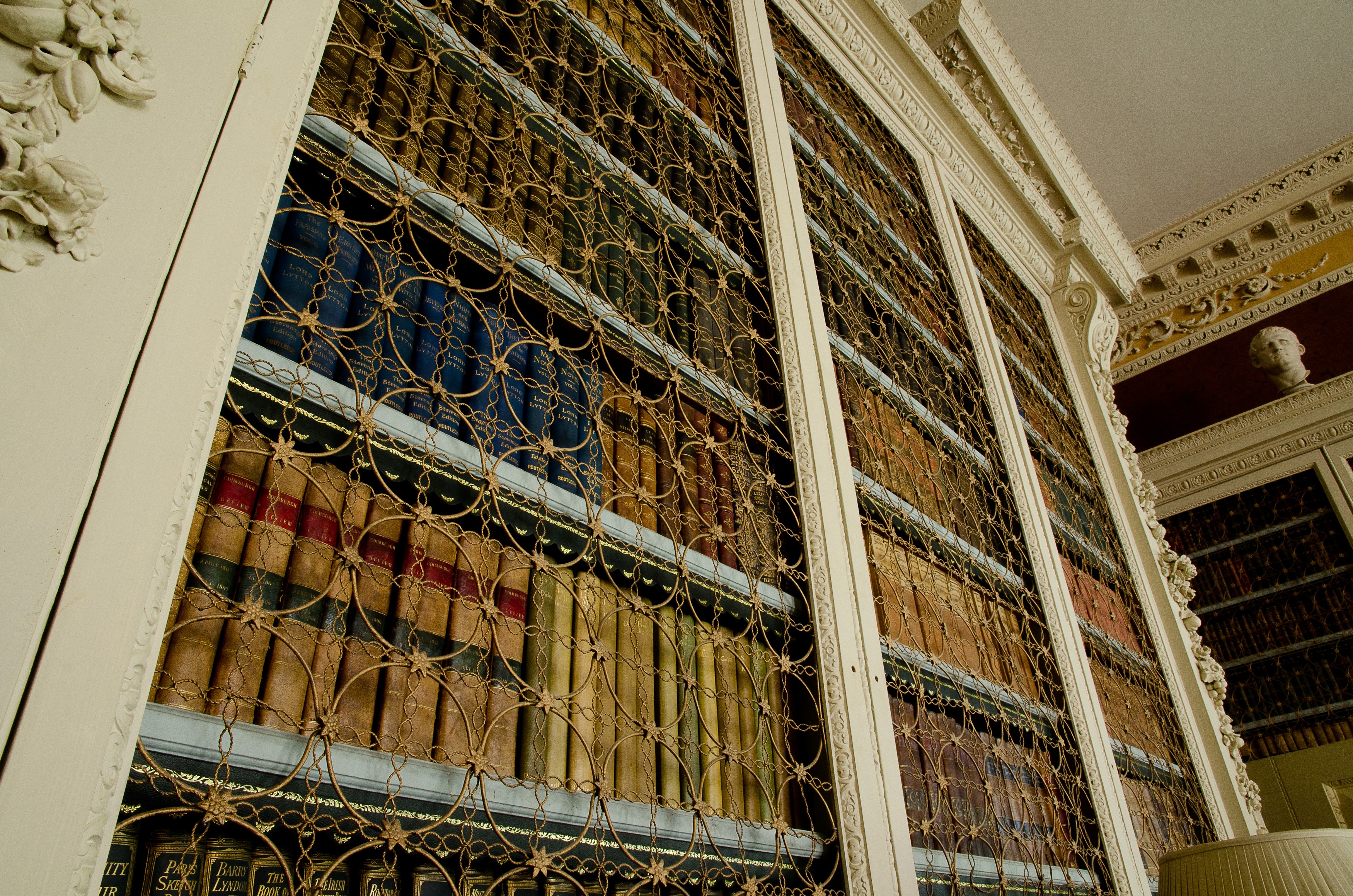 The bookcase in the Library at Hartwell House